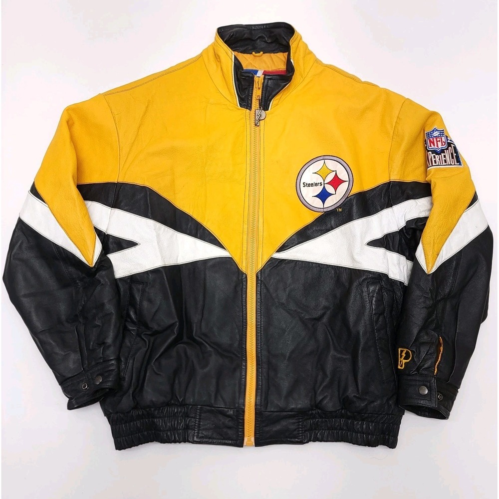 Vintage Pittsburgh Steelers Leather Jacket Large Pro Player Daniel‎ Young Bomber